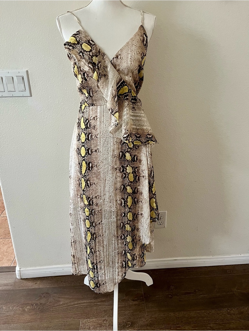 Fate Snake-Print Midi Slip Dress with Yellow Accents